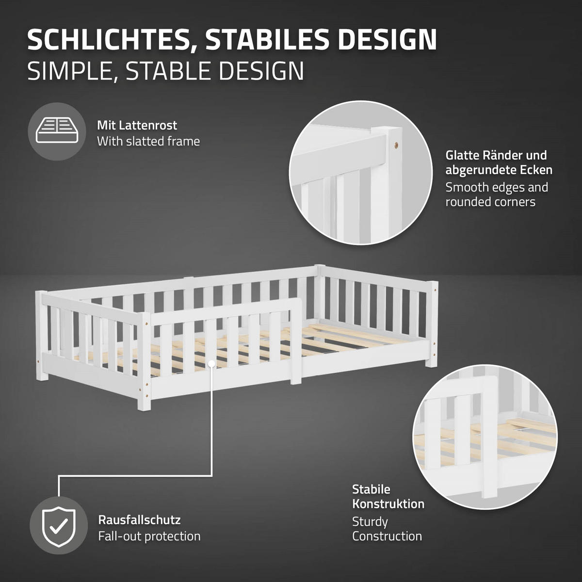 KINDERBETT 80x160 cm Weiß mit Matratze - Weiß, Kunststoff (80/160cm) - ML-DESIGN