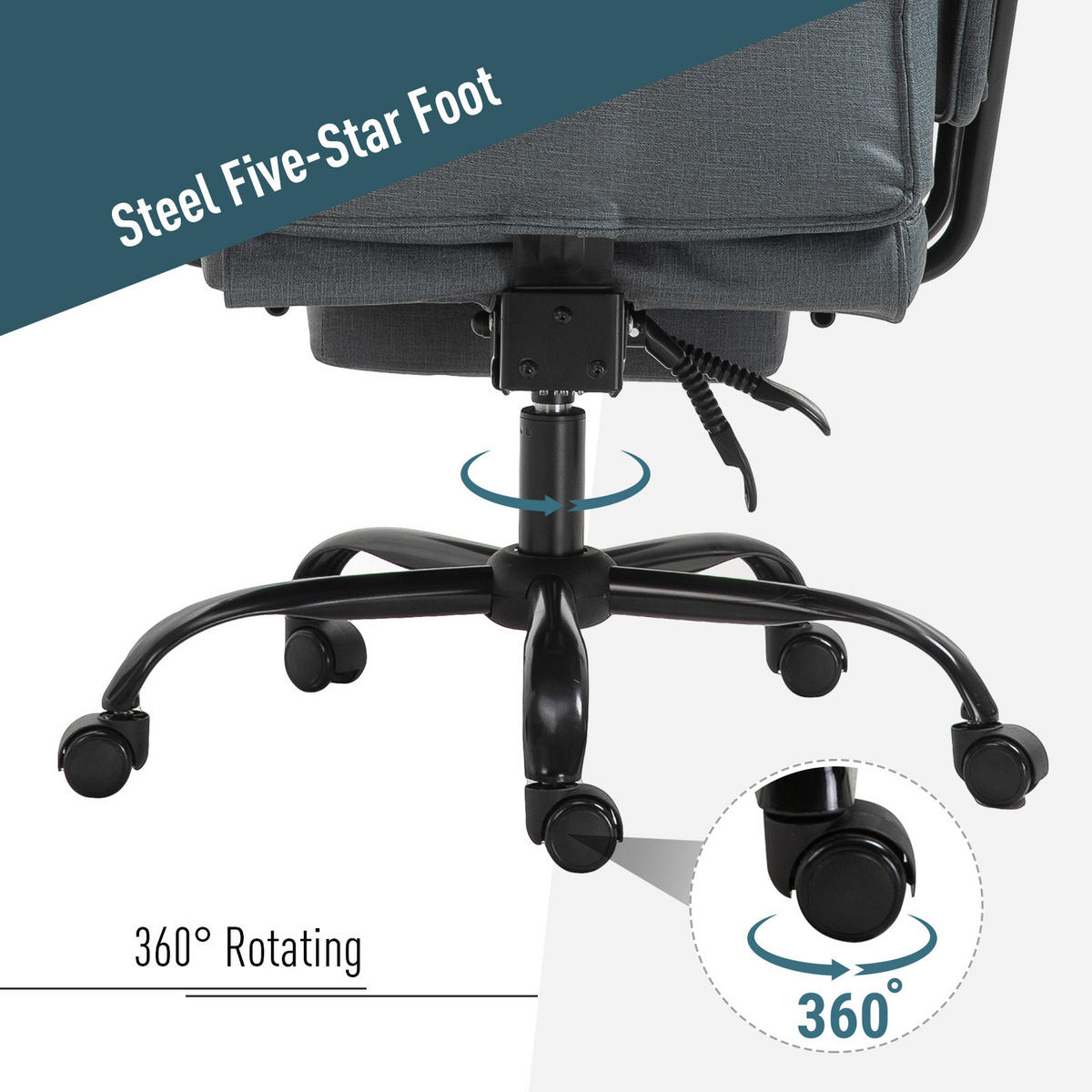 BÜROSTUHL höhenverstellbar Chefsessel Computerstuhl mit Fußstütze 360° PU - Grau, Leder (80/126/68cm) - Vinsetto