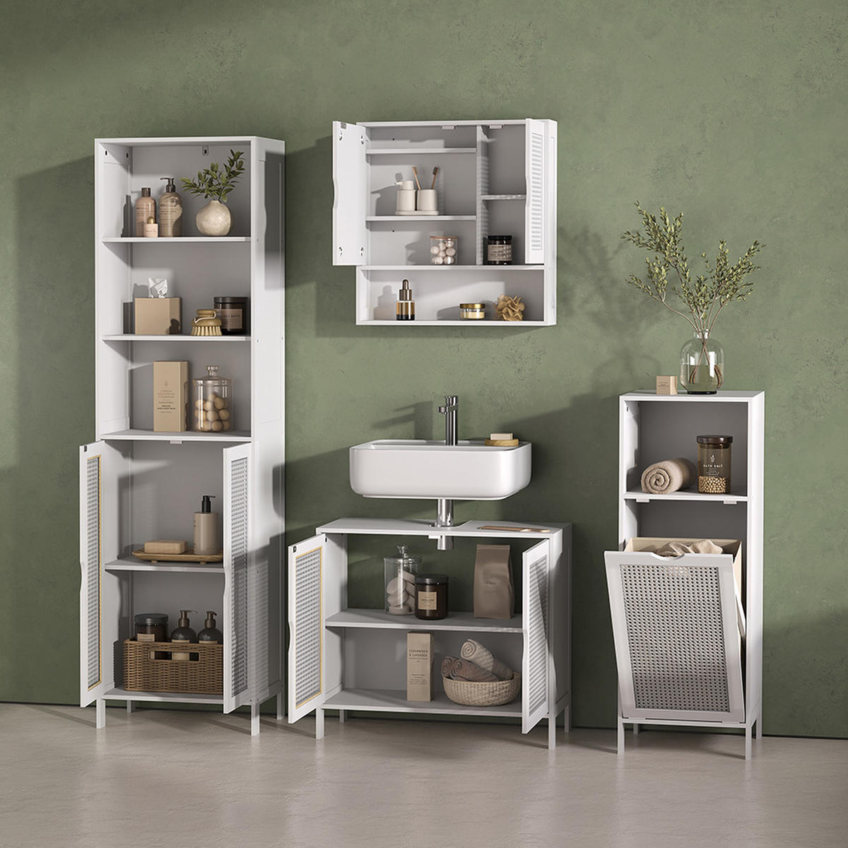 KOPALNIŠKA OMARICA Z OGLEDALOM Mincio, Bela, 56 x 58 cm z 2 vrati - bela, leseni material (56/58/13cm) - Livinity®