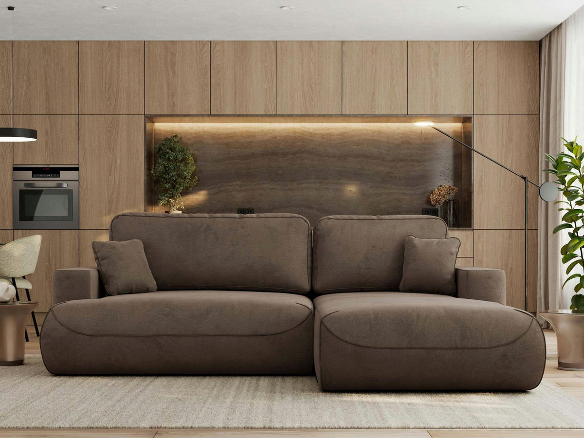 ECKSOFA OVO L Braun Velvet - Rechts Seite - Schwarz/Braun, Kunststoff/Textil (195/271cm) - MKS