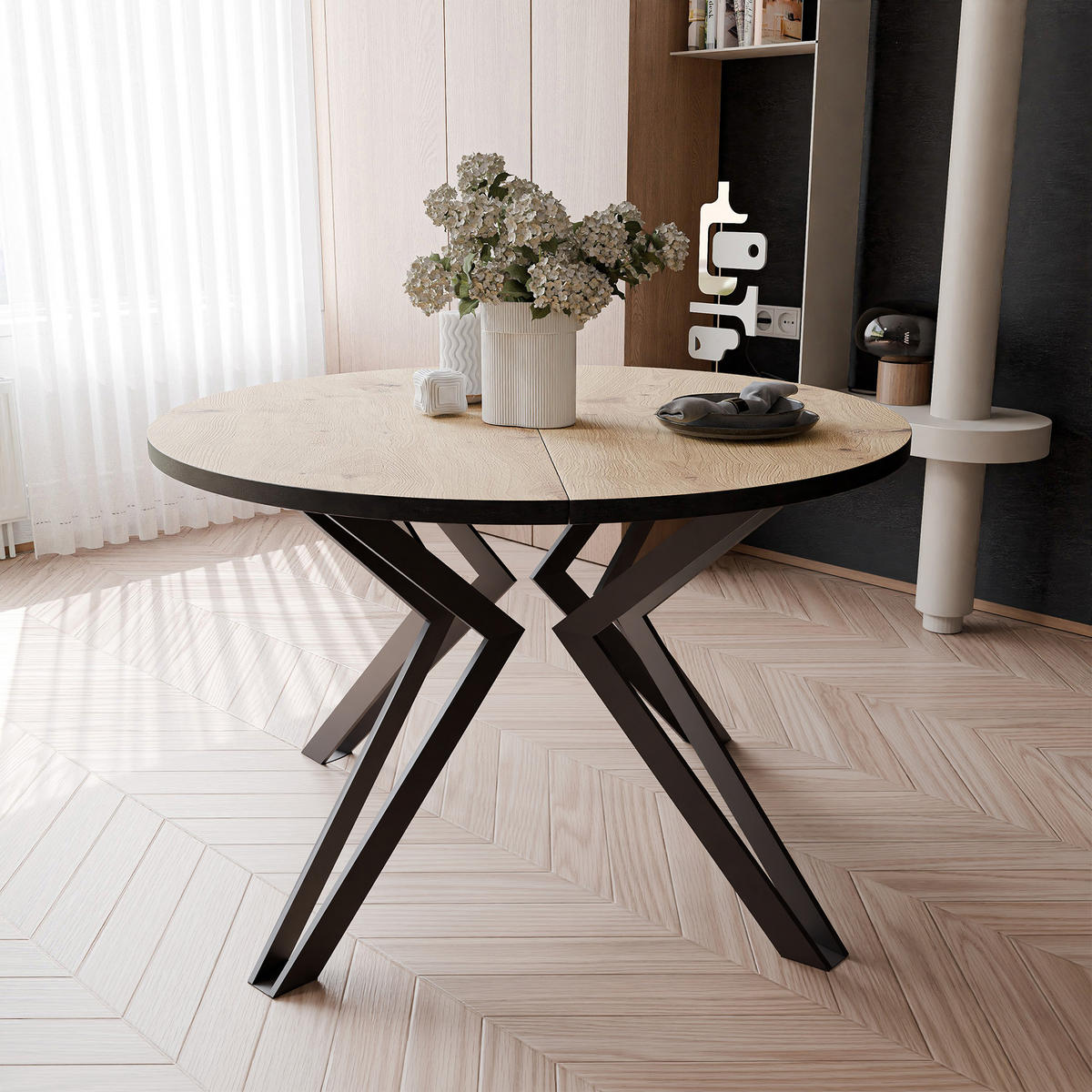 ESSTISCH ausziehbar aus MDF, Braun - Schwarz/Braun, Holzwerkstoff (120/120/76cm) - Idohome