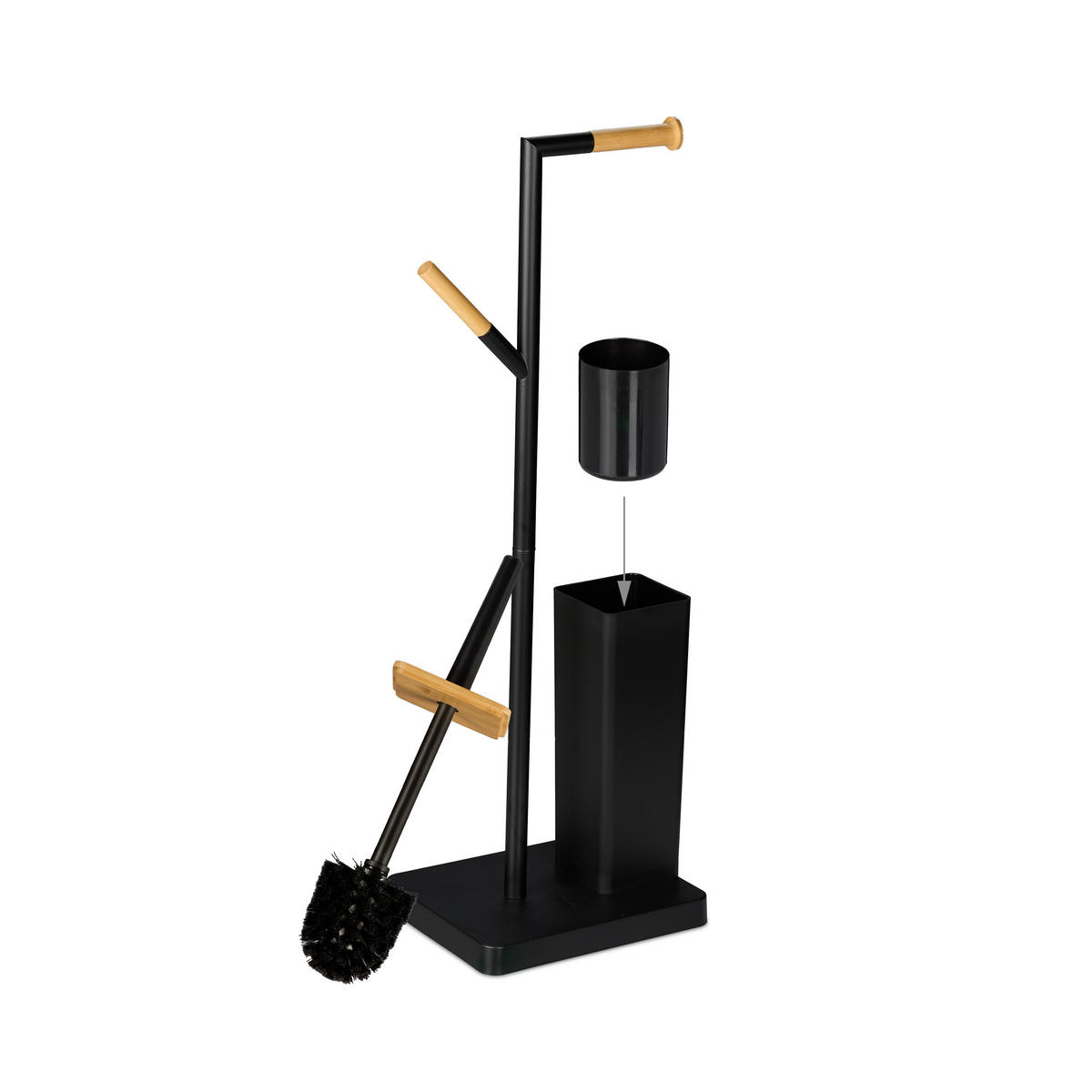 WC-GARNITUR - Schwarz, Holz/Kunststoff (23/71/18cm) - Relaxdays