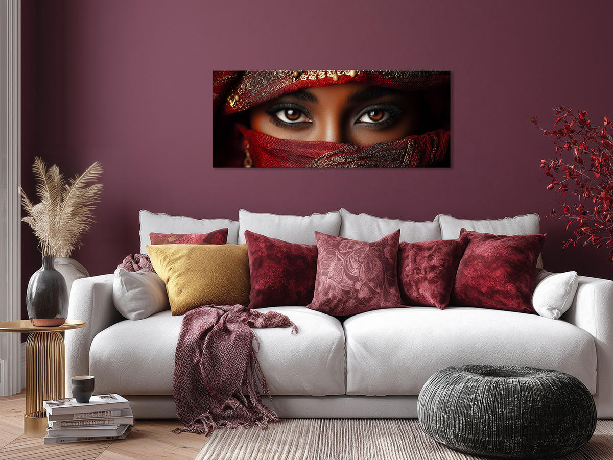 GLASBILD 125x50 cm Frau Tuareg rot gold - Goldfarben, Glas (125/50cm) - artissimo