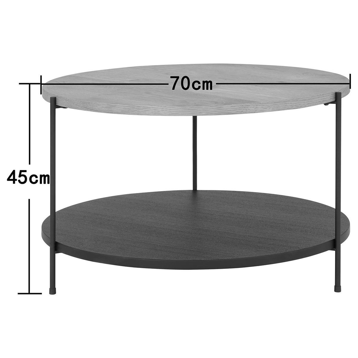 FURNIERTER COUCHTISCH - Eiche / Schwarz - Eichefarben, Holzwerkstoff/Metall (70/70/45cm) - home24