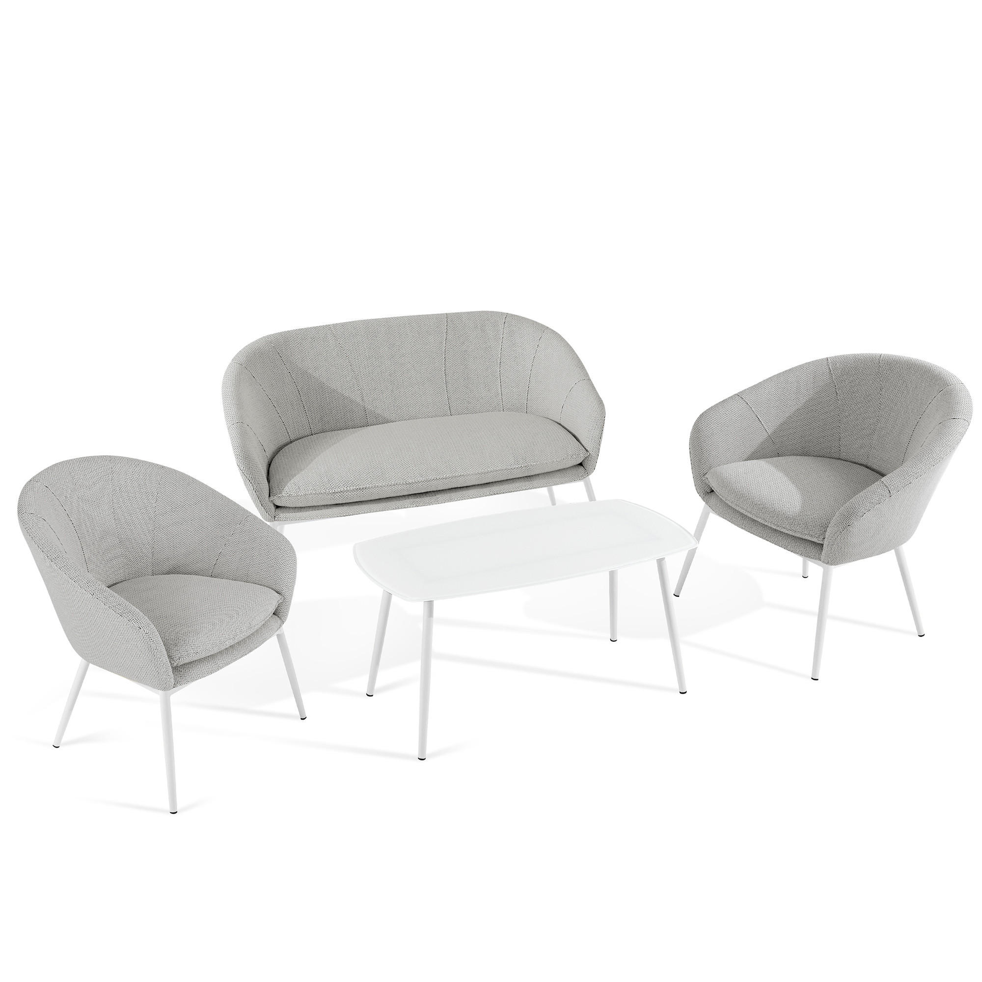 GARTENMÖBELSET SOLIS Gartenlounge-Set, hellgrau/weiß - Hellgrau, Textil/Metall - KONSIMO®