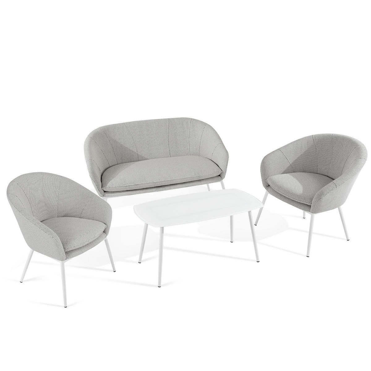 GARTENMÖBELSET SOLIS Gartenlounge-Set, hellgrau/weiß - Hellgrau, Textil/Metall - KONSIMO®