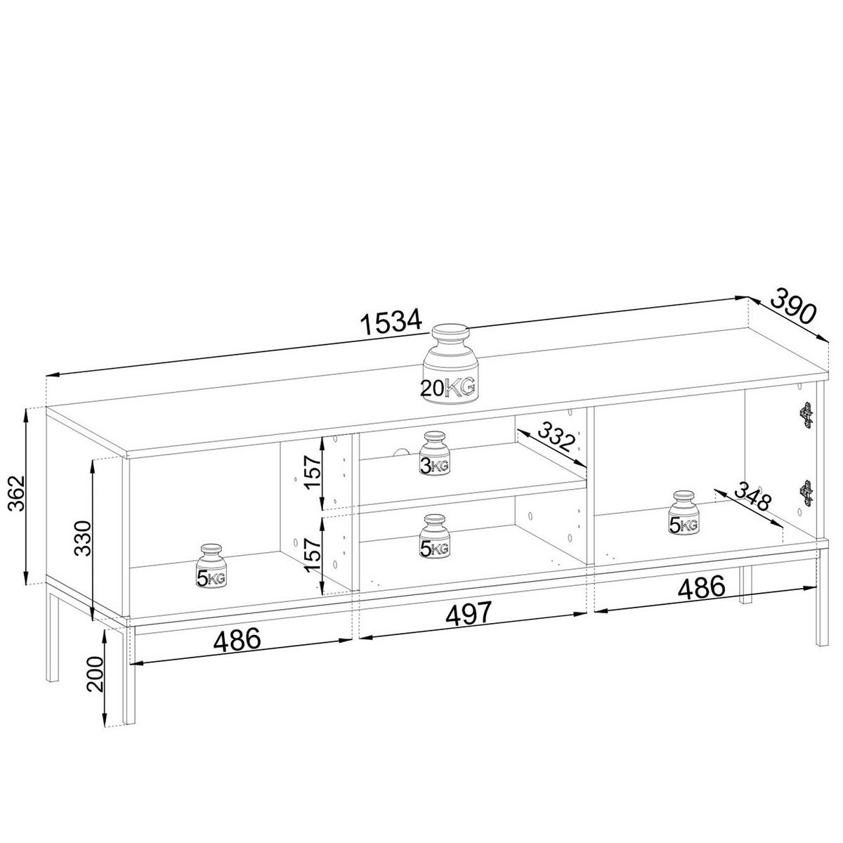 TV-LOWBOARD FONTE, Cremefarbig - Creme, Holzwerkstoff (154/56/39cm) - KONSIMO®