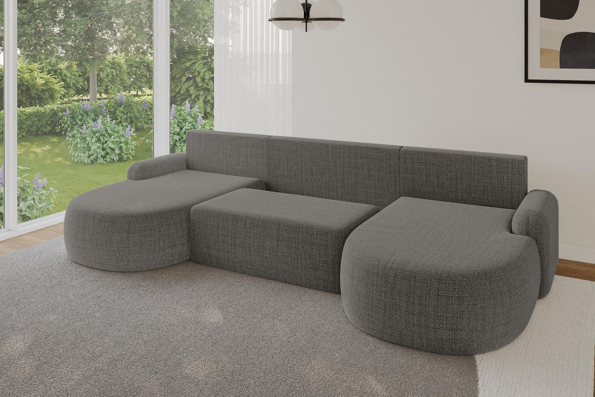 WOHNLANDSCHAFT mit Schlaffunktion und Bettkasten LIRA-U - 335x172x89 Grau - Grau, Holzwerkstoff/Textil (335/89/172cm) - ALTDECOR