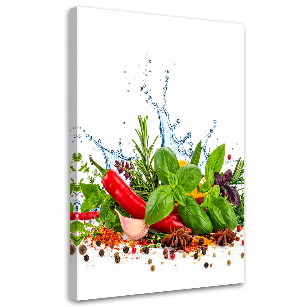 LEINWANDBILD Paprika Pfeffer Rosmarin 80x120cm - Multicolor, Textil (80/120cm) - Feeby