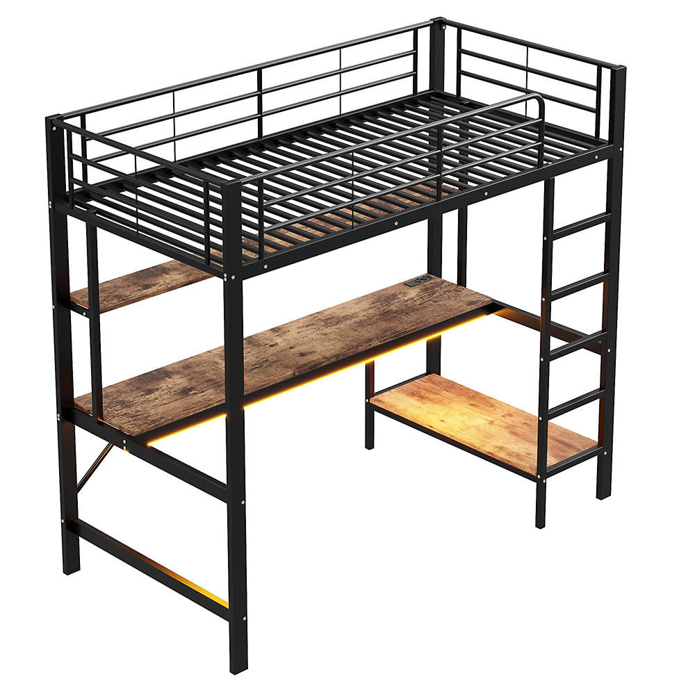 HOCHBETT 90x200cm mit usb und Steckdose, Metall, schwarz - Schwarz, Metall (90/200cm) - KOMHTOM