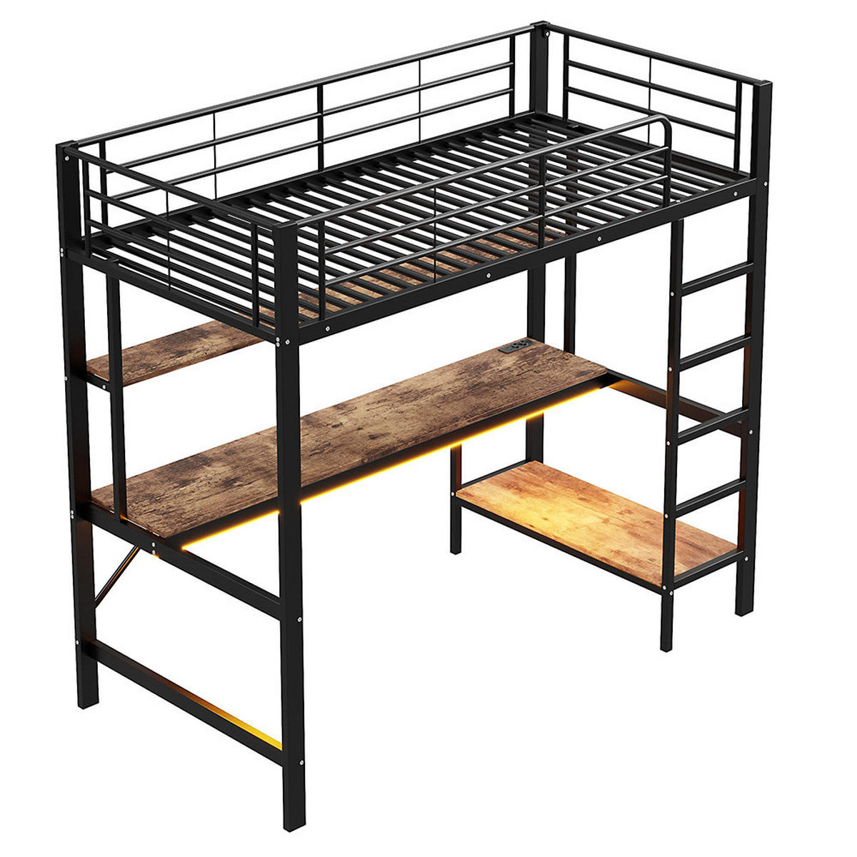 HOCHBETT 90x200cm mit usb und Steckdose, Metall, schwarz - Schwarz, Metall (90/200cm) - KOMHTOM