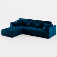 ECKSOFA LUMO L Links Dunkelblau Velours-Stoff mit Schlaffunktion und Bettkasten - Dunkelblau, Textil (293/195cm) - Barchello