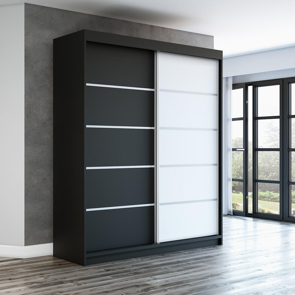 SCHWEBETÜRENSCHRANK 180 CM TREND Farbe: Schwarz , schwarz , weiß - Schwarz/Weiß, Holzwerkstoff (180/215/59.5cm) - A&J MöbelLand