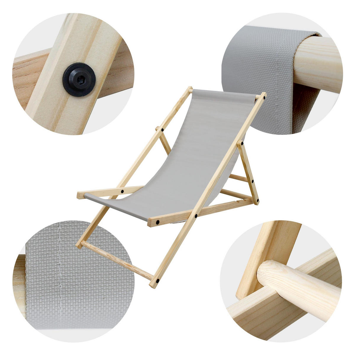 STRANDLIEGE 2er Set - Hellgrau, Holz (52/83/117cm) - ECD-Germany