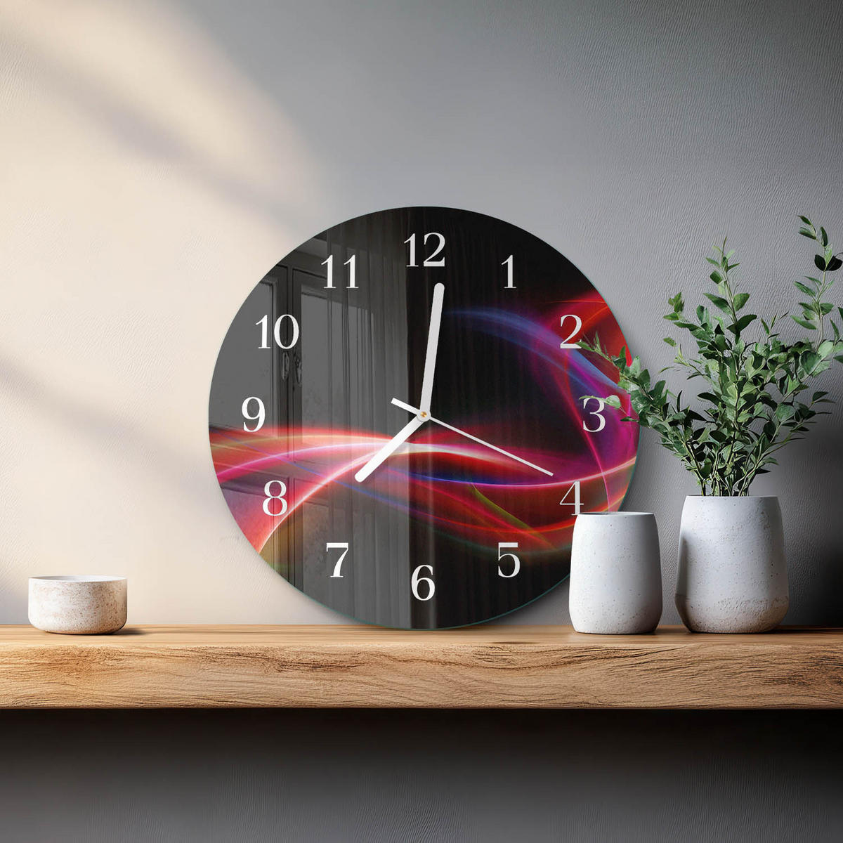 WANDUHR fi30 cm - Abstrakte Linien - Schwarz, Glas (30/30/0.4cm) - TULUP