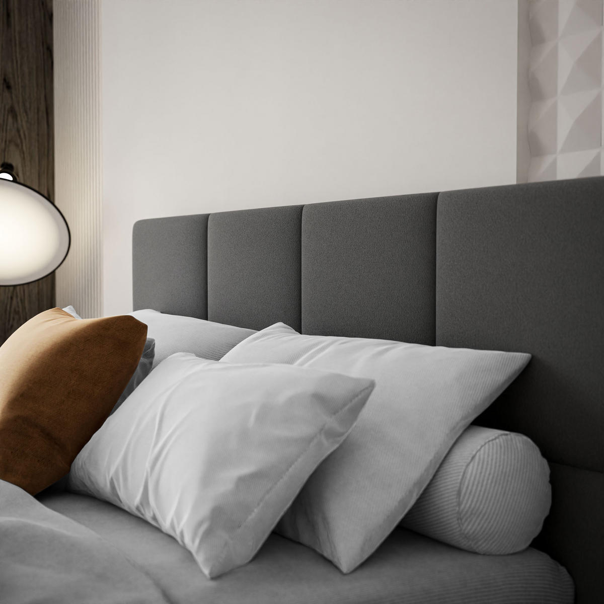 POLSTERBETT AVA 160x200 cm Jasmine 96, 34 Holzlatten, Kopfteil 91 cm - Grau, Textil (160/200cm) - Lookway