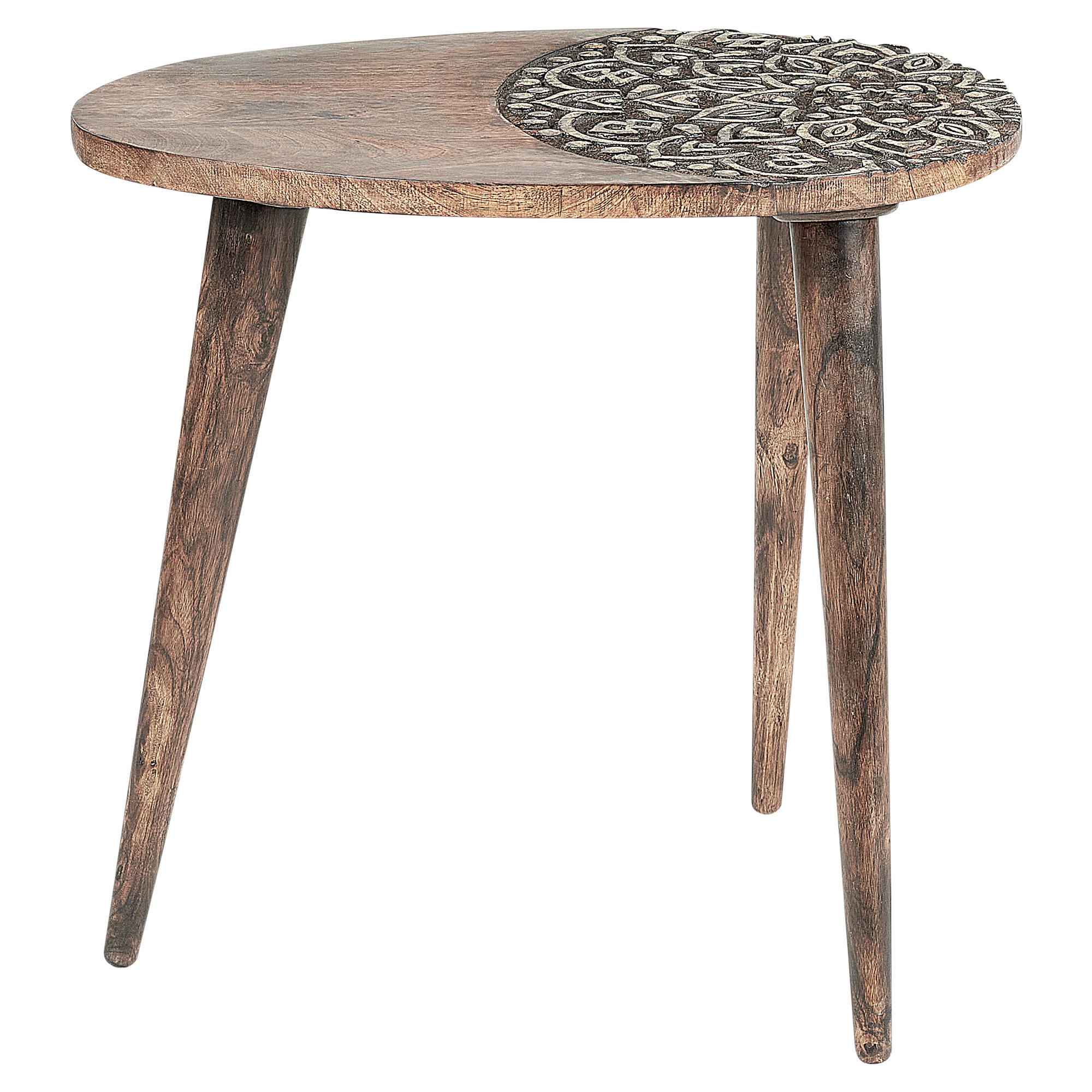 BEISTELLTISCH 2er-Set Mangoholz dunkelbraun oval Khetua - Dunkelbraun/Goldfarben, Holz (38/54/52cm) - Beliani