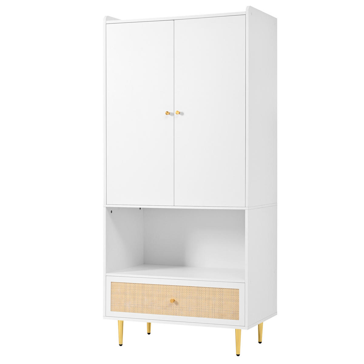 KLEIDERSCHRANK 80/48/175 cm weiß/natur aus Spanplatte mit Schublade - Weiß, Holzwerkstoff (48/175/80cm) - OKWISH