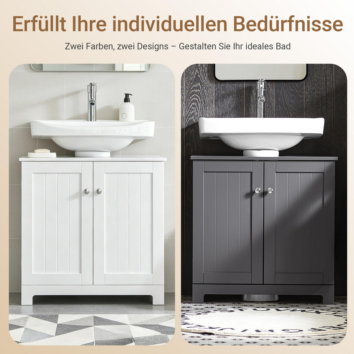 WASCHBECKEN-UNTERSCHRANK für Säulenwaschbecken, 60x60x29 cm, weiß, U-Aussparung, verstellbarer Boden, ohne Becken - Weiß, Holzwerkstoff (60/60/30cm) - SoBuy