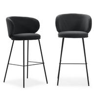 BARHOCKER (Set aus 2) aus Stoff mit schwarzen Metallbeinen - rush 56/53/65 cm - Dunkelgrau, Textil (53/65/56cm) - Calicosy