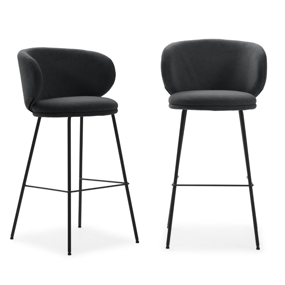 BARHOCKER (Set aus 2) aus Stoff mit schwarzen Metallbeinen - rush 56/53/65 cm - Dunkelgrau, Textil (53/65/56cm) - Calicosy