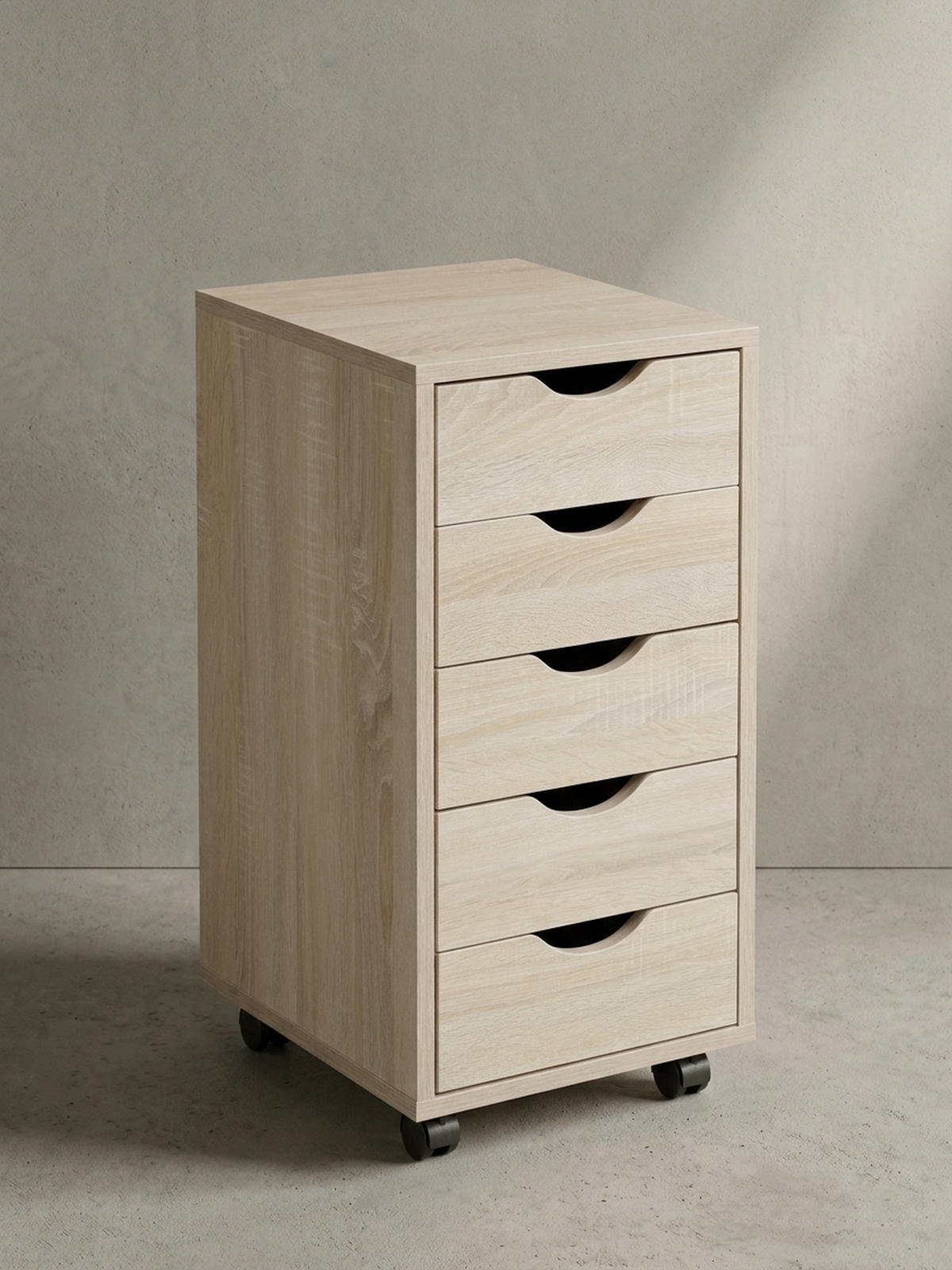 ROLLCONTAINER – MDF-Holz, Sonoma, 5 Schubladen, Rollen, für Büro oder Wohnzimmer - Beige/Schwarz, Holz/Kunststoff (38/64/33cm) - KADIMA DESIGN
