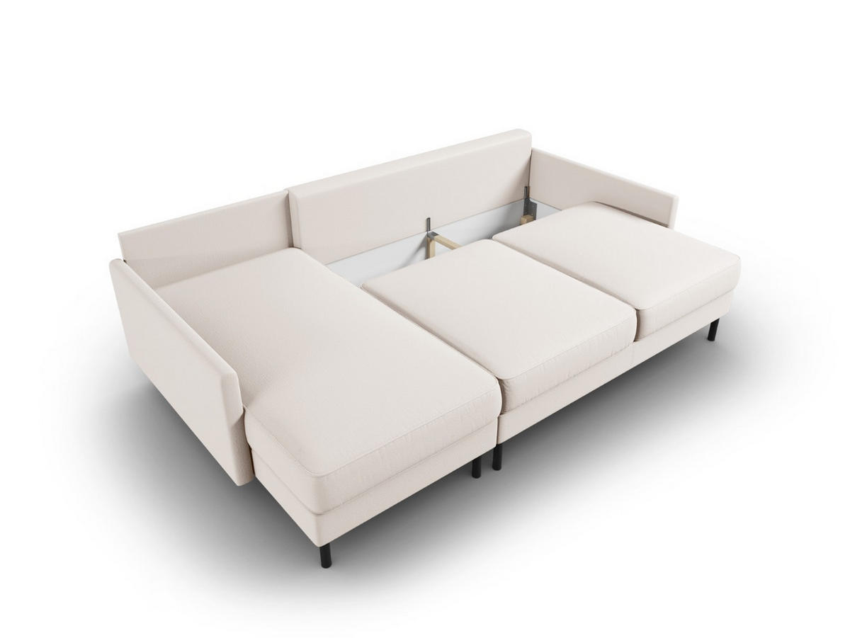 AUSKLAPPBARES-ECKSOFA links mit Container Scott aus strukturiertem Stoff leichtes beige 5 Sitzplätze - Beige, Textil (142/212cm) - Micadoni