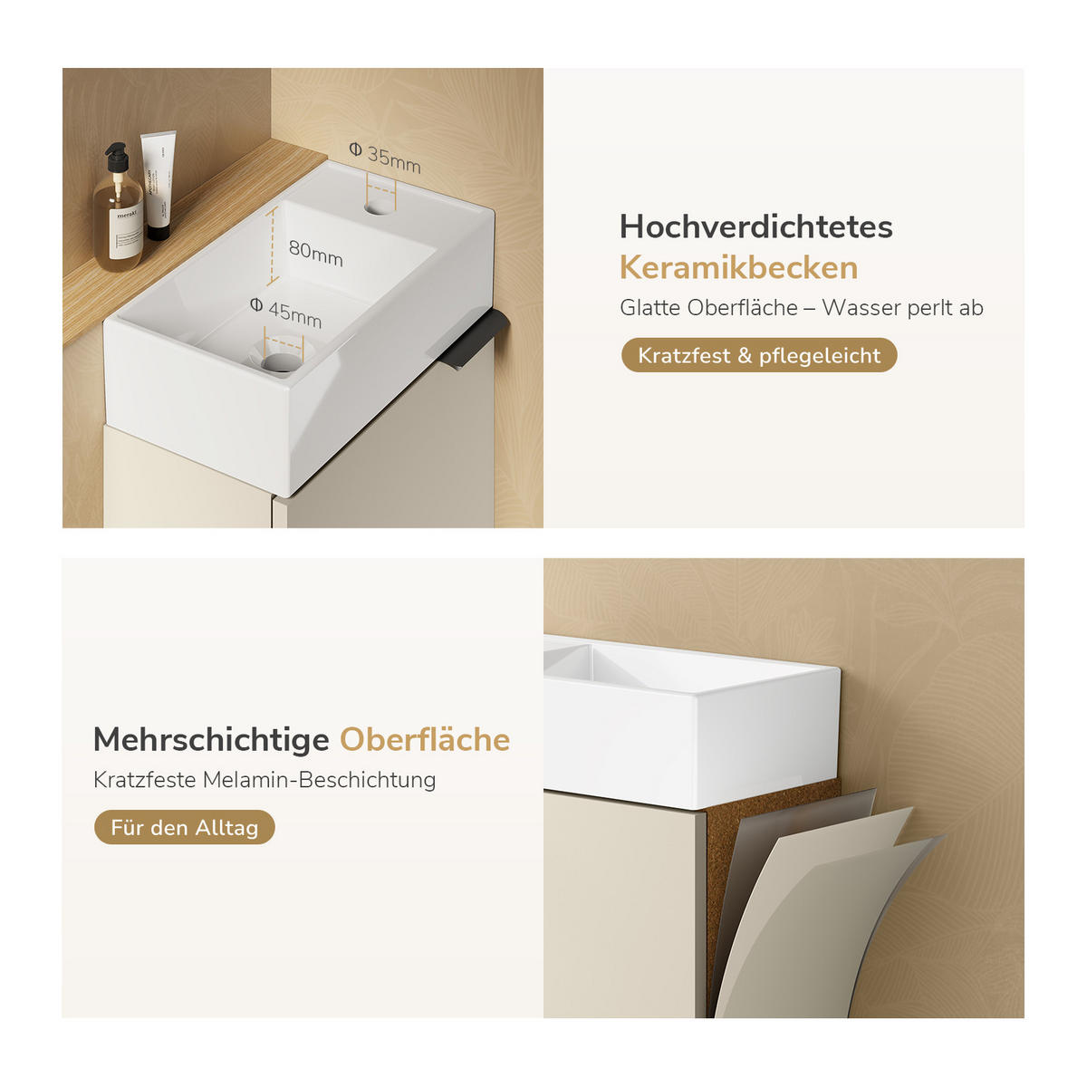 WASCHTISCHKOMBI Kaschmirgrau 64,5/41,5/22,5 cm - Kaschmir, Holz (41.5/64.5/22.5cm) - EMKE