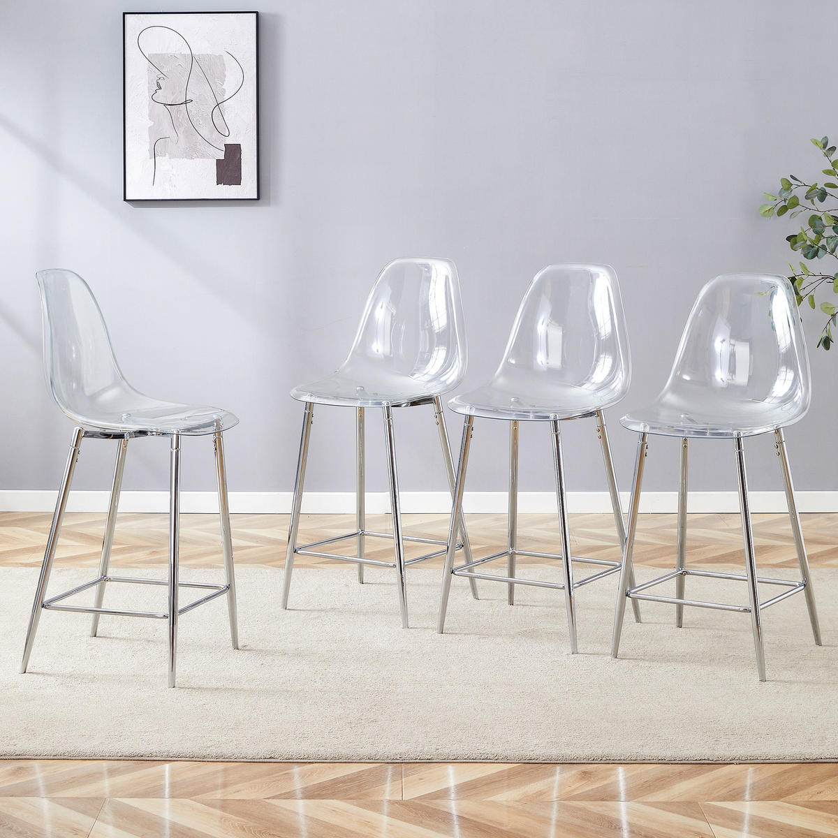 BARHOCKER DE-36582 4er Set mit transparenter Sitzschale Schwarz - Silberfarben, Kunststoff (45/102/51cm) - ComfortXL