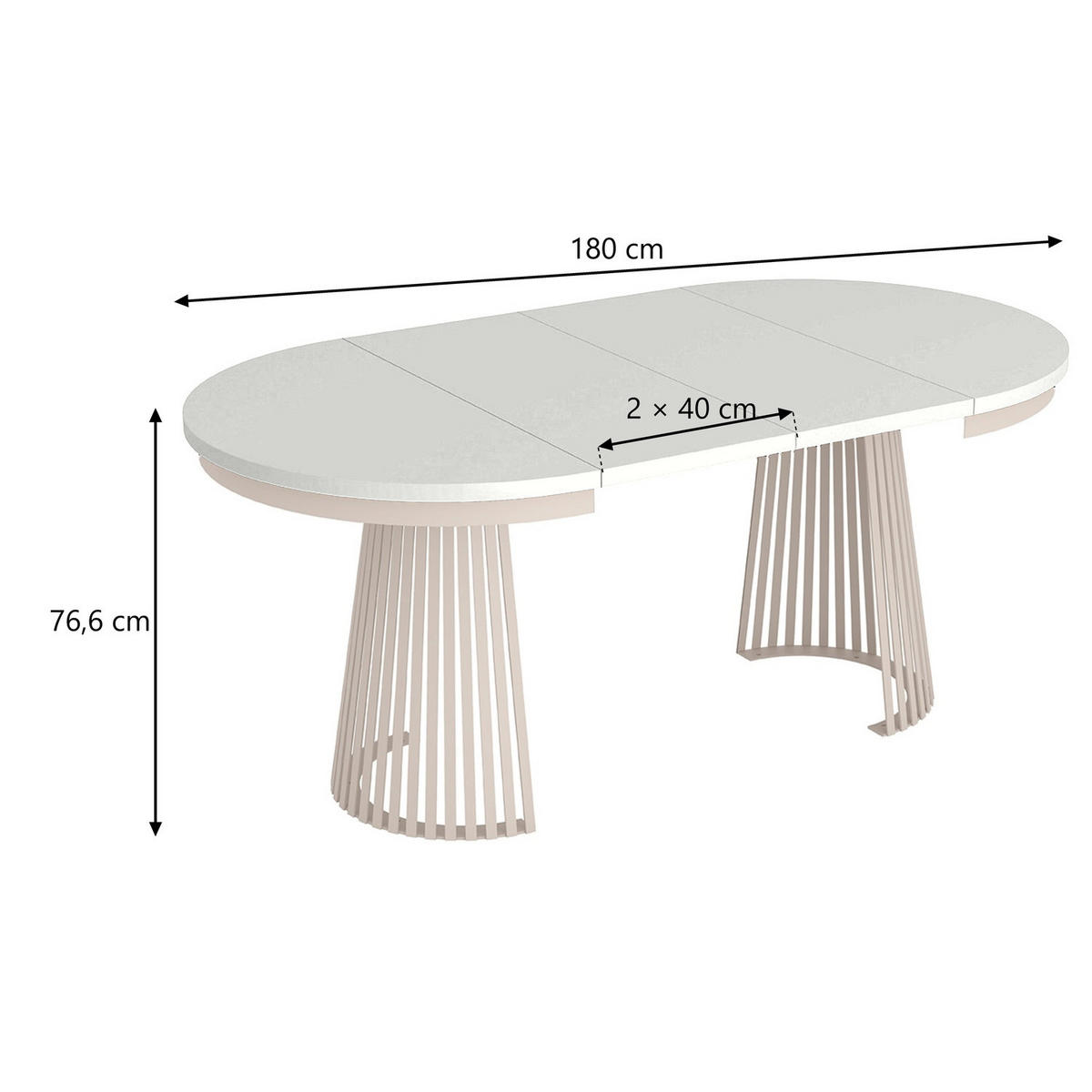 ESSTISCH Garda rund ausziehbar 100-180 x 100 x 76,6 cm Alpinweiß/Kaschmir - Kaschmir/Weiß, Holzwerkstoff (100/100/76.6cm) - Koseto