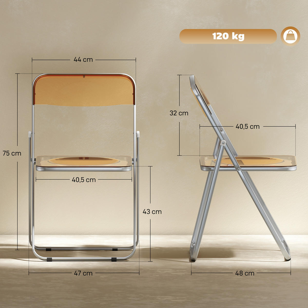 KLAPPSESSEL Orange 4 Stück - Orange, Kunststoff (47/75/48cm) - GiPP