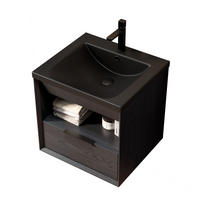 WASCHTISCHKOMBI 51 cm Schwarz/Dunkle Eiche aus Keramik mit Schublade und offenem Regal - Schwarz, Keramik (51.5/51.5/47cm) - OKMYHOME