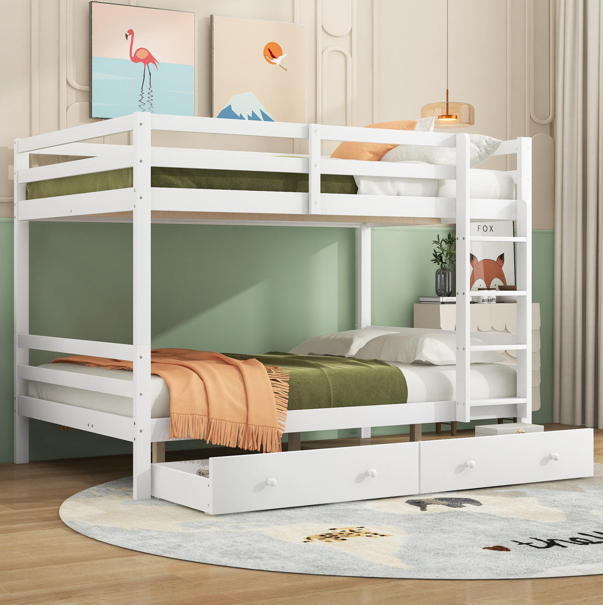 ETAGENBETT 140/200 cm mit Stauraum, abnehmbarer Schublade und hoher Absturzsicherung, Weiß - Weiß, Holzwerkstoff (140/200cm) - Redom