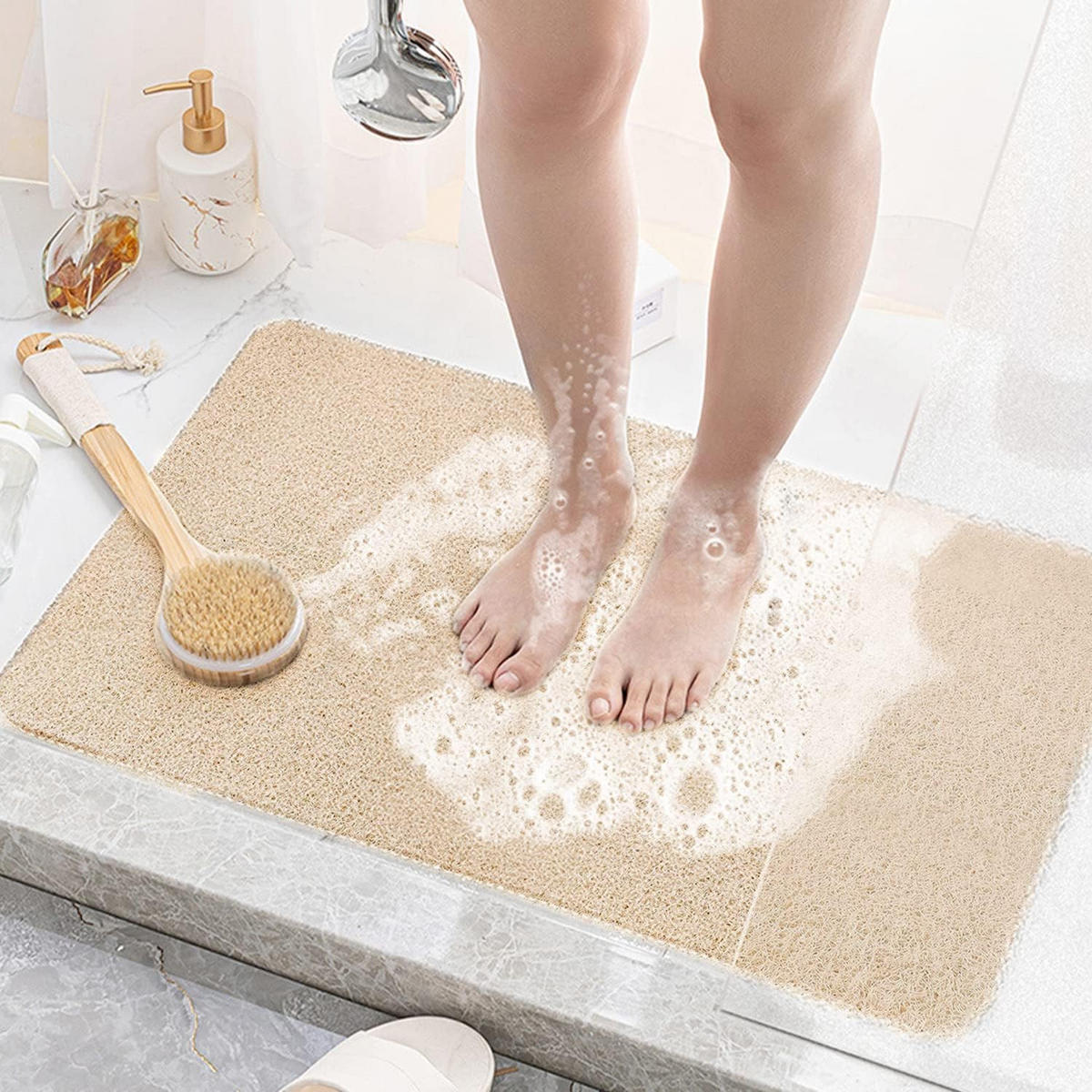 DUSCHMATTE – 40 x 60 cm – Beige – Atmungsaktiv - Beige, Kunststoff (30/20cm)