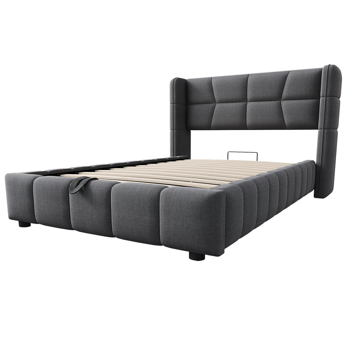 POLSTERBETT mit Bettkasten 90/200 cm in Grau mit gepolstertem Kopfteil - Grau, Textil (90/200cm) - BEAOK