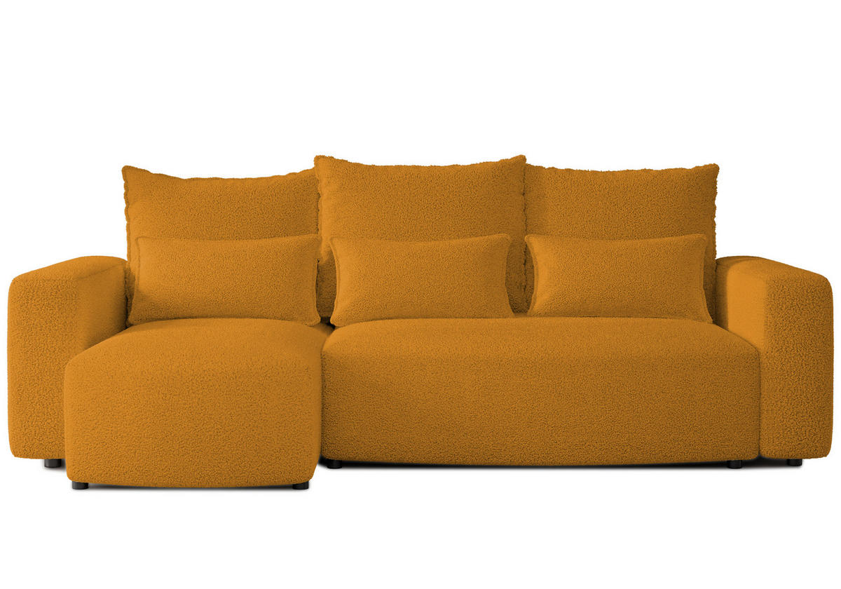 ECKSOFA Travis mit Bettkasten und Schlaffunktion, L-Form, Boucle, Universal - Honig, Holzwerkstoff (248/148cm) - 4ALL HOME