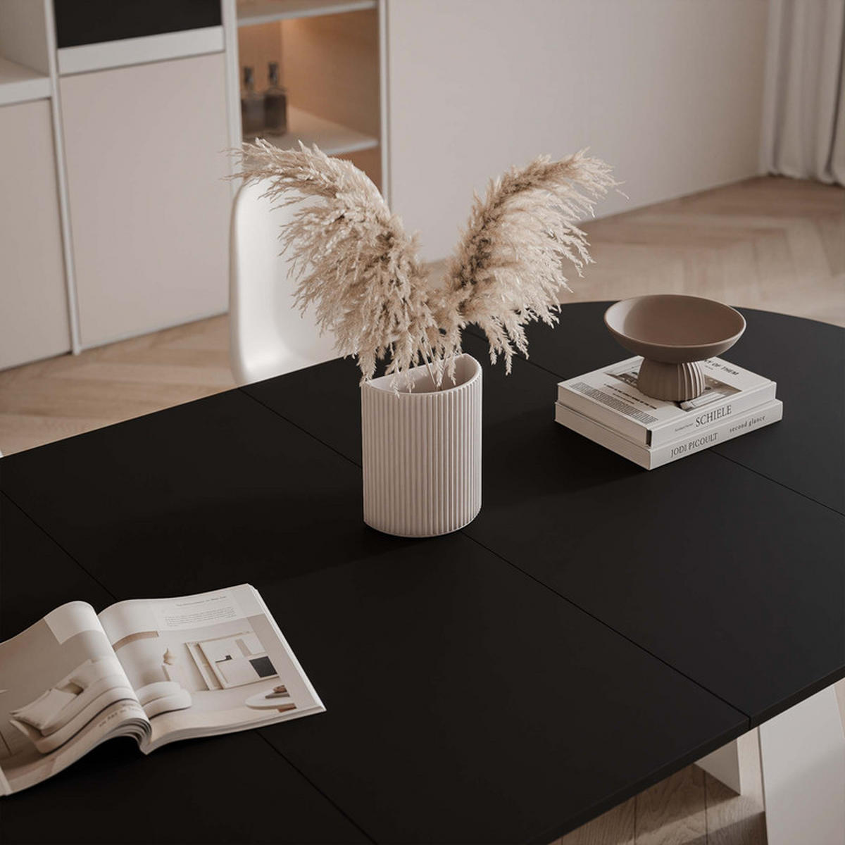 AUSZIEHTISCH FORTE 100/76 cm, Weiß / Schwarz - Schwarz/Weiß, Holzwerkstoff/Metall (100/100/76cm) - Idohome