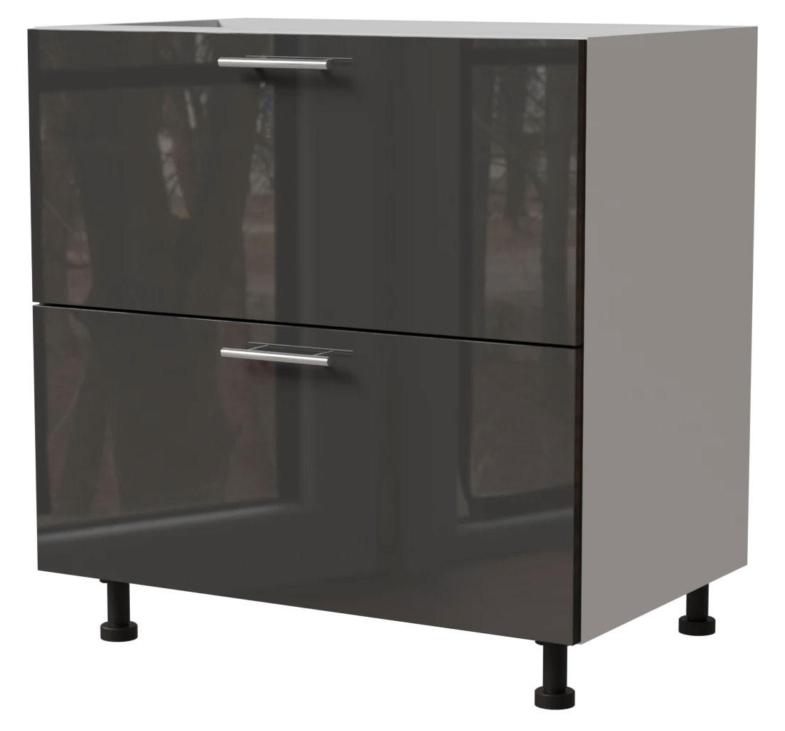 SCHUBALADENUNTERSCHRANK Essen D2A/90/1A Graphit Hochglanz / Weiß Matt 90 / 50 / 82cm - Graphitfarben/Weiß, Holz/Holzwerkstoff (90/82/50cm) - Feldmann-Wohnen