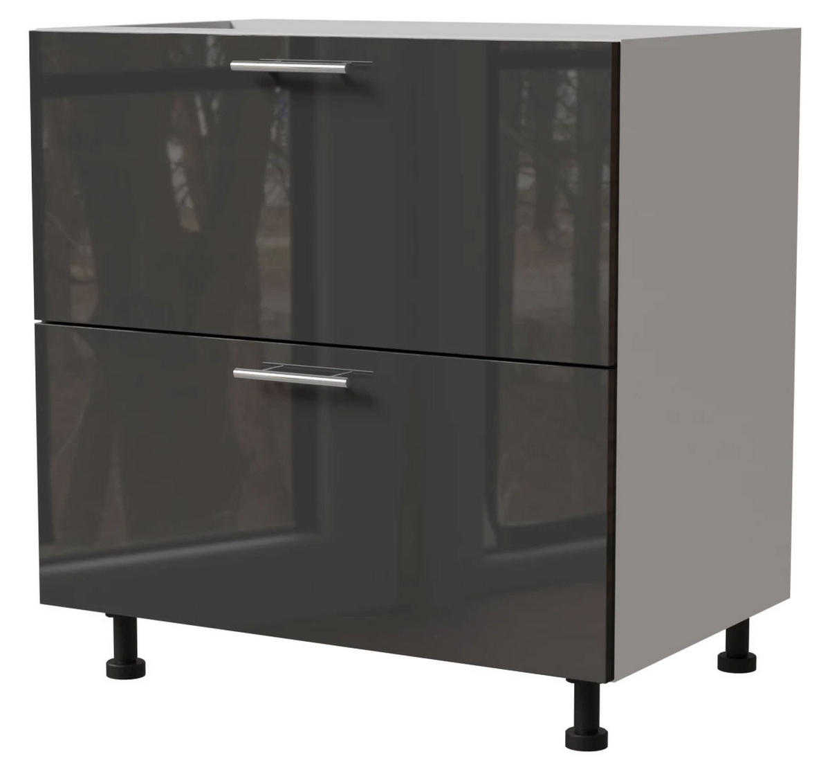 SCHUBALADENUNTERSCHRANK Essen D2A/90/1A Graphit Hochglanz / Weiß Matt 90 / 50 / 82cm - Graphitfarben/Weiß, Holz/Holzwerkstoff (90/82/50cm) - Feldmann-Wohnen