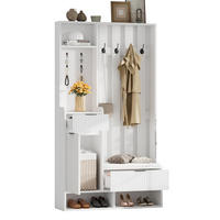 DIELENGARDEROBE 100/30/180 cm mit 8 Haken, Sitzbank und Schuhablage in Weiß - Weiß, Holzwerkstoff (100/180/30cm) - BEAOK