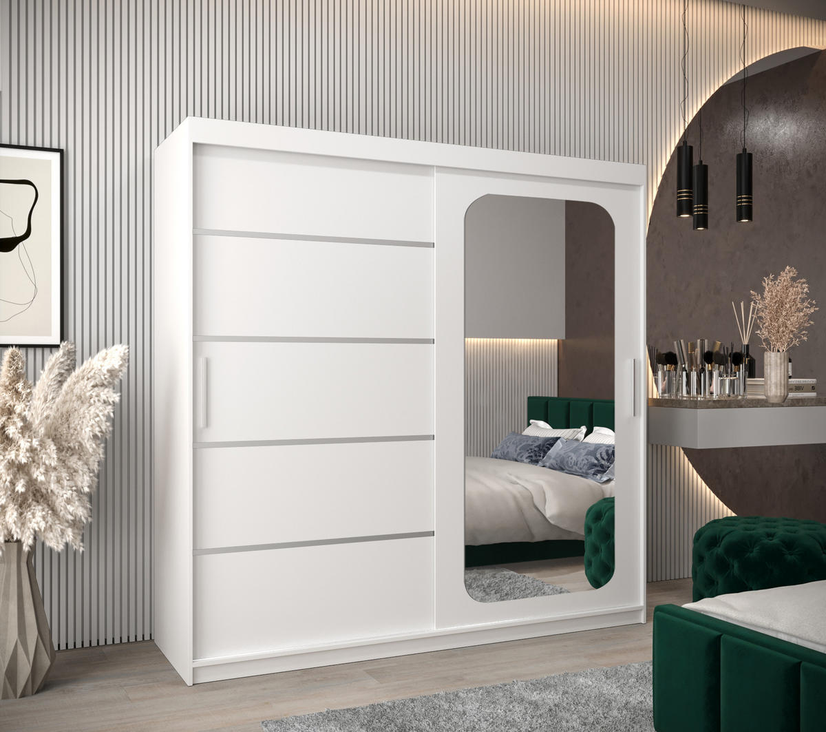 SCHWEBETÜRENSCHRANK 200/200/62 2-türig - Silberfarben/Weiß, Holz/Kunststoff (200/200/62cm) - MÖBEL KRYSPOL