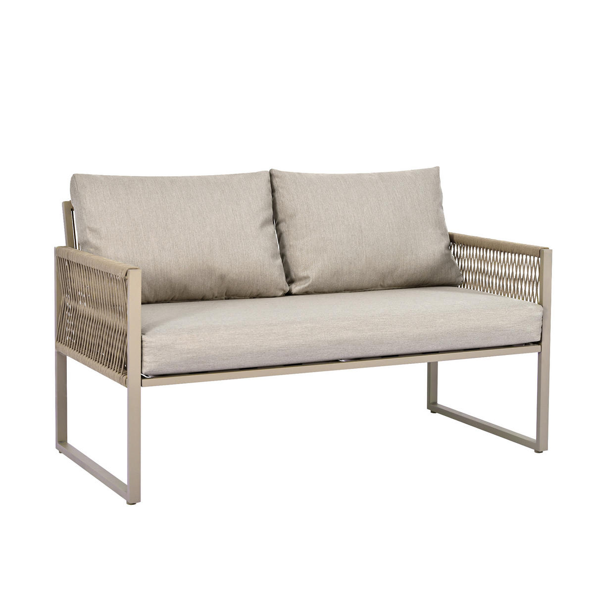 LOUNGESET 4er Seil Khaki Mit Verstellbaren Füßen & Glastisch - Hellbraun, Metall - FLIEKS