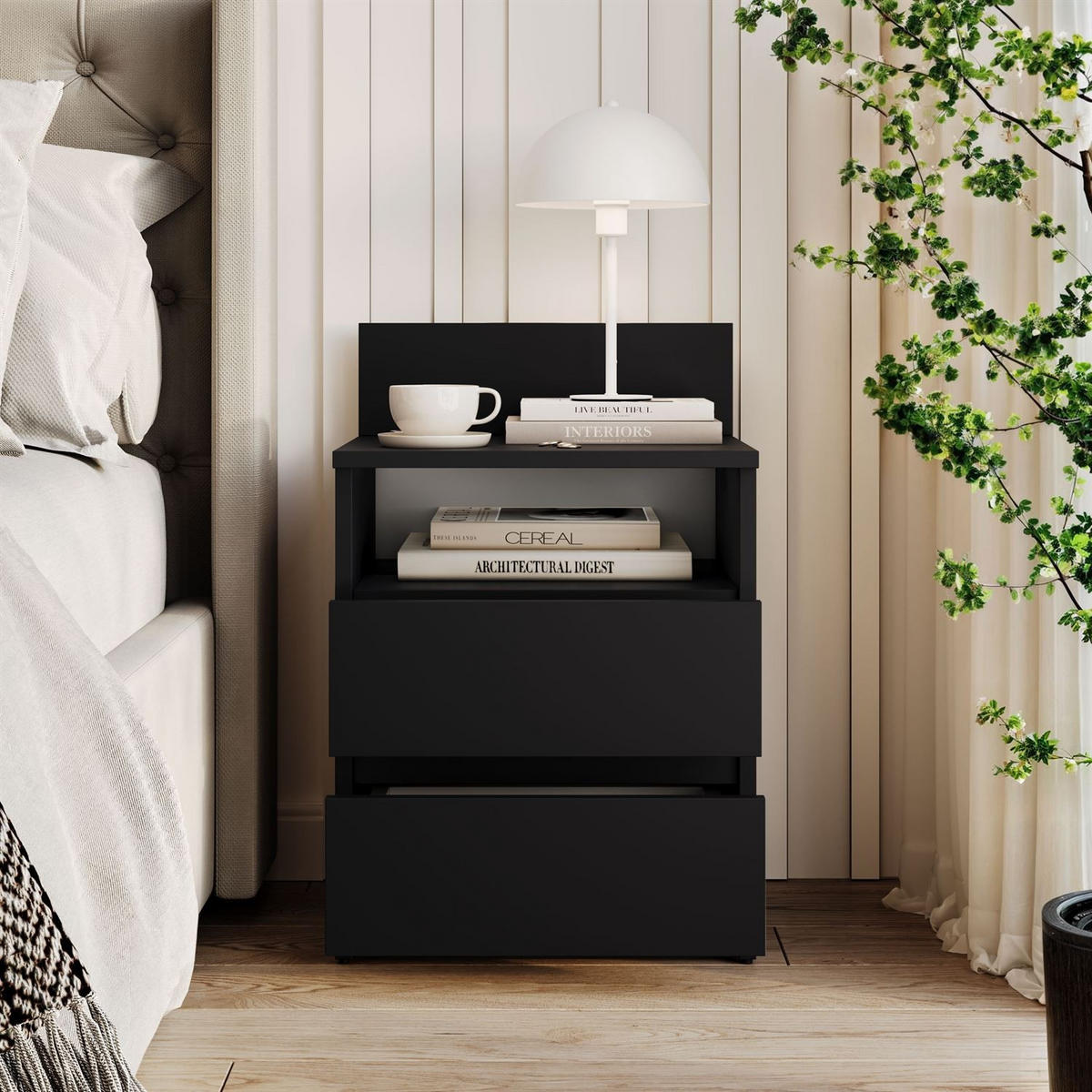 Nachttisch HANA M1 Schwarz matt - Schwarz, Holzwerkstoff (40/59/32cm) - Lookway