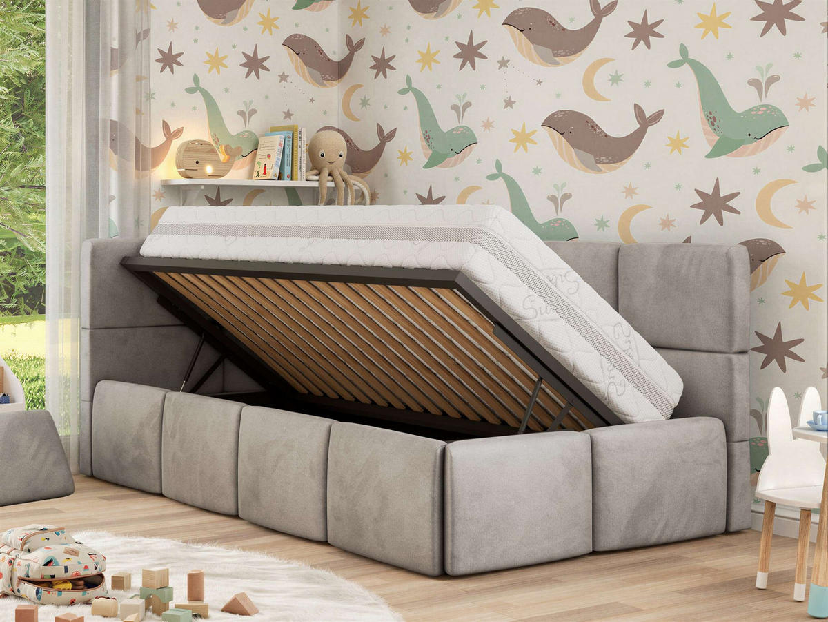 DĚTSKÁ POSTEL ARVO ALTA 90/200 - Světle šedá Samet - Vlevo - světle šedá, textil (90/200cm) - MKS
