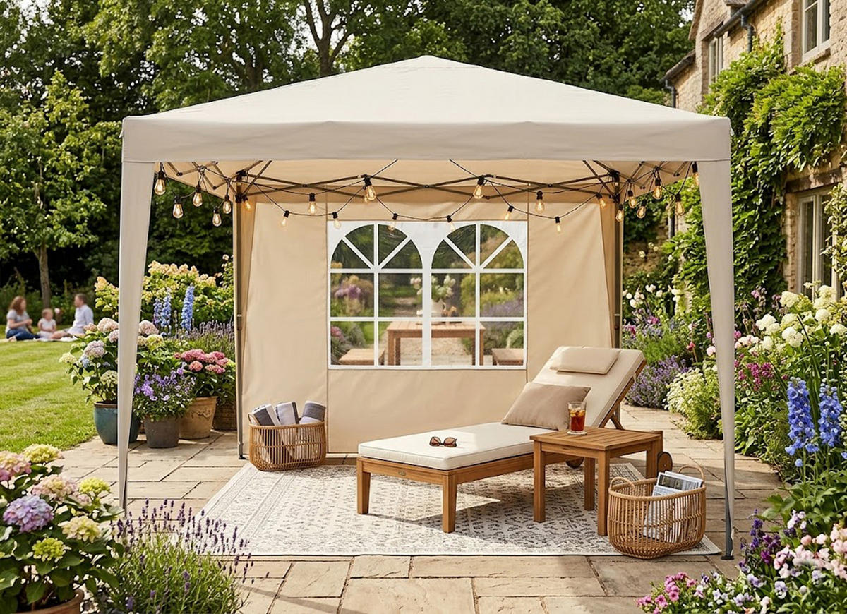 SEITENPLANE Roland für Pavillon mit Fenster 300x190 cm, Wasserabweisend, Farbe: Ecru - Naturfarben, Kunststoff (300/190/0.3cm) - TPFGarden