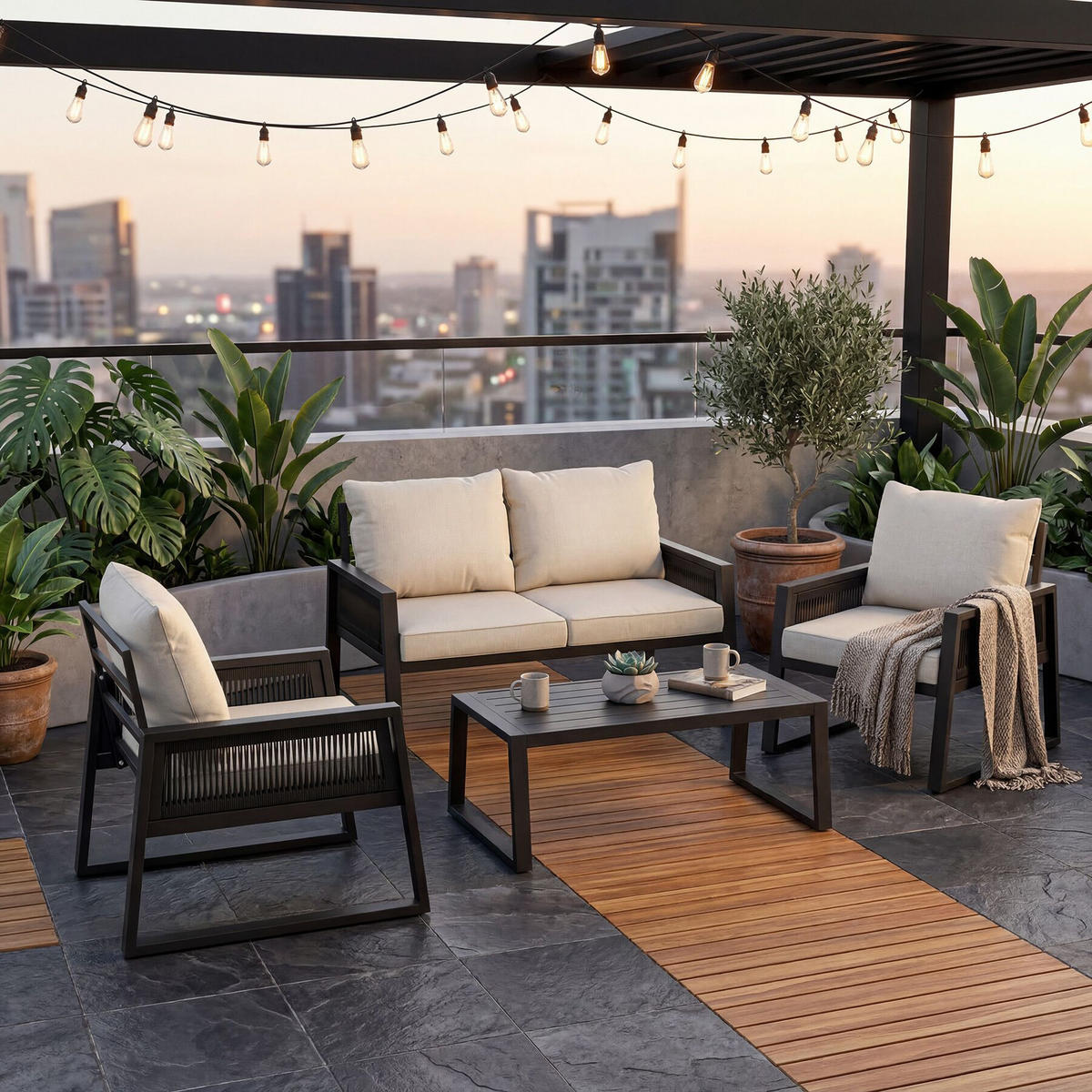 ALUMINIUM GARTEN-LOUNGE SET Captive, höhenverstellbare Füße, anthrazit - Anthrazit, Kunststoff/Metall - tectake