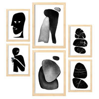 POSTER Set Mit 6 Datenlose Köpfe In Liebhaber Abstrakt Ästhetische Dekorative Gemälde Für Ihr Wohnzimmer Zuhause A3 & A4 Rahmen Aus Hellem Holz - Beige, Papier (29/3cm) - Nacnic
