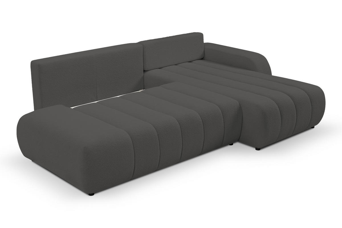 ECKSOFA Baloo mit Schlaffunktion und Bettkasten, komfortable Polsterung, Stoffbezug, lose Rückenkissen, freistehend, RECHTS, 276x176x88 cm, Dark grey - Dunkelgrau, Holz/Textil (276/176cm) - DomoHome