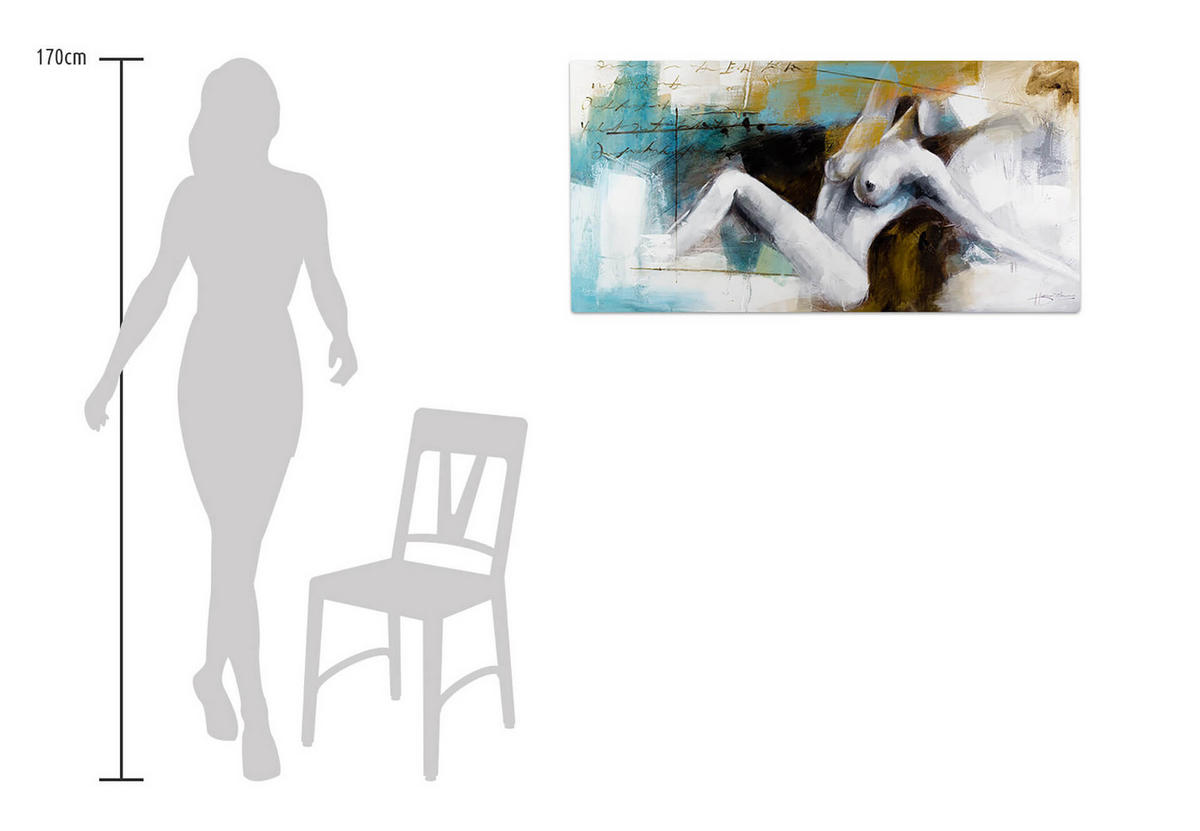 ÖLGEMÄLDE 120/60 cm - Petrol/Weiß, Holz/Textil (120/60cm) - KUNSTLOFT