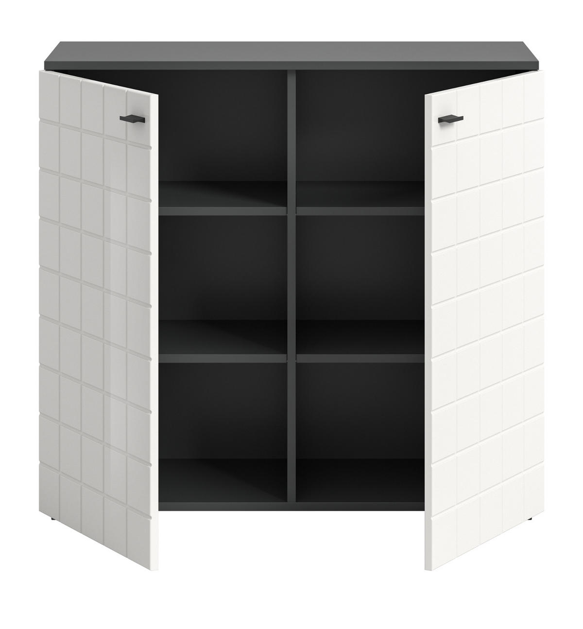 KOMMODE weiß Hochglanz, grau 92 cm, Sideboard mit 6 Fächern - Weiß Hochglanz/Schwarz, Holzwerkstoff/Kunststoff (92/86/37cm) - Inn.Furn